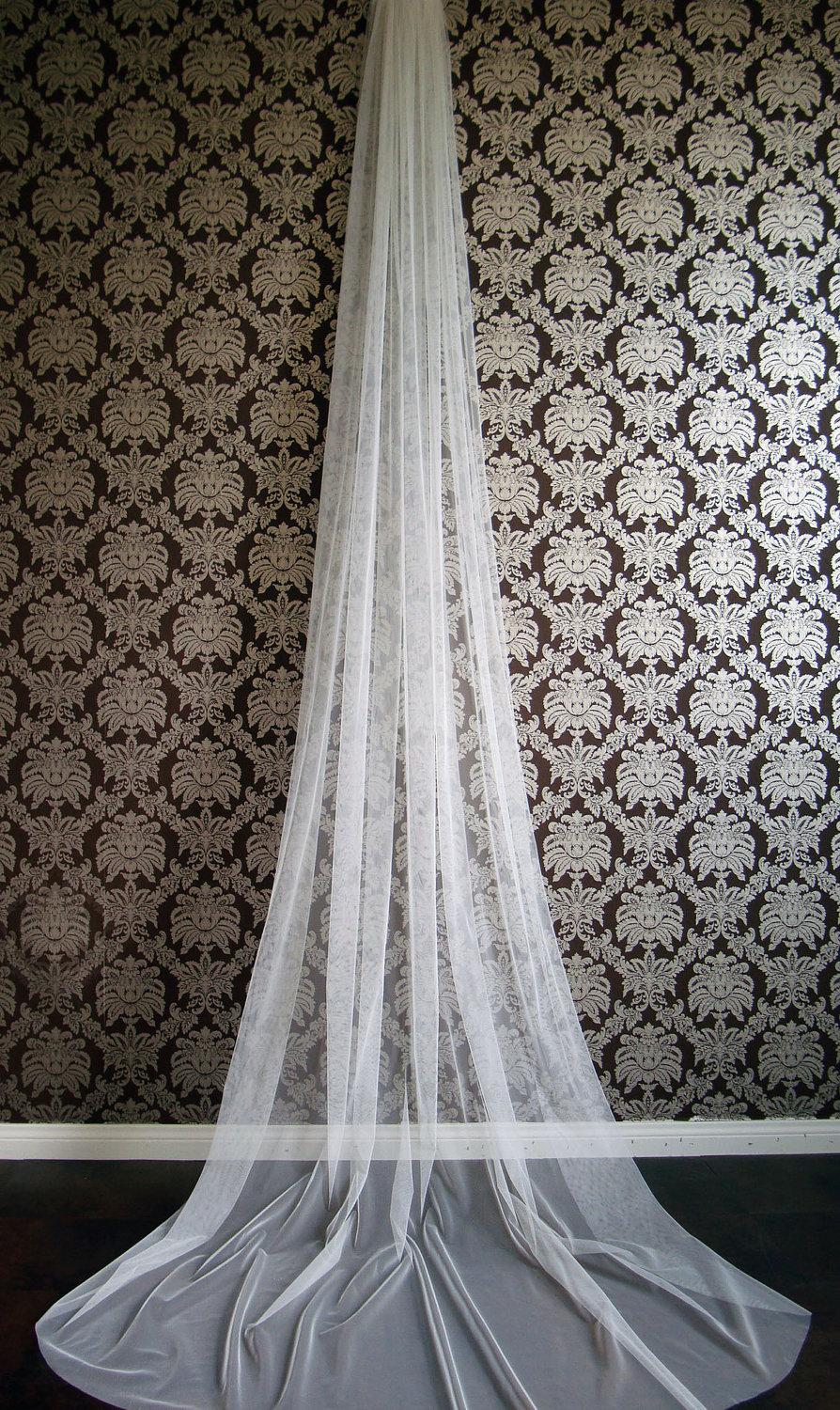 زفاف - Modern Couture Soft Bridal Veil Chapel Cathedral Fingertip Length by IHeartBride V-1T Evangelina Italian Tulle Drape Veil Ivory,Blush,White