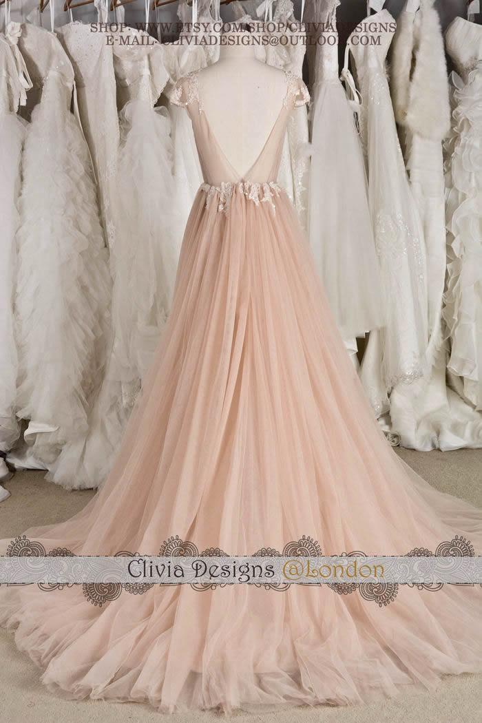  Blush Chiffon Wedding Dress