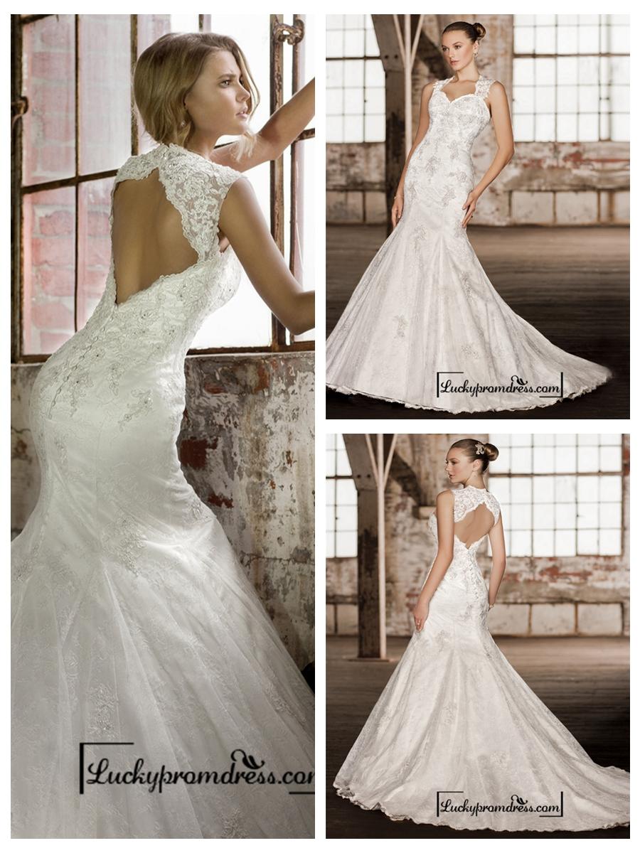 زفاف - Stunning Straps Trumpet Lace Wedding Dresses with Keyhole Back