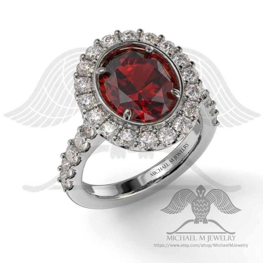 زفاف - Ava -  Oval Ruby or Garnet Halo engagement ring, custommade ******Made to Order*******