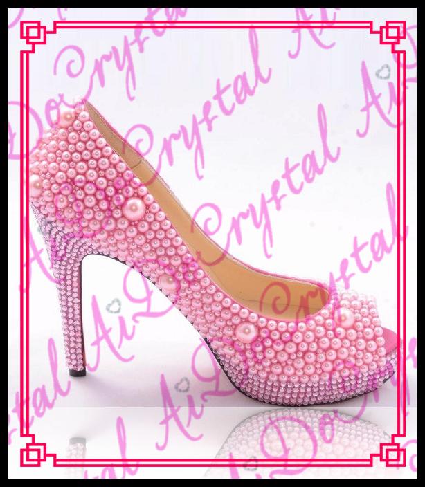 Mariage - Aidocrystal Lovely pink pearls sexy peep toe high heels ladies wedding shoes from Reliable pearl bridal shoes suppliers on Aido Crystal