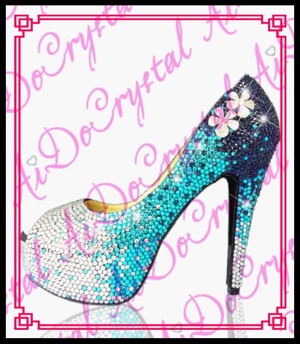زفاف - blue gradient Crystal High Heel peep toe Shoes for Women