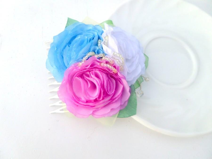 زفاف - Clip for hair , Comb , Forest bouquet, Lilac  blue  white flowers , Flower accessory , Wedding , Hair comb ,  Accessory for women