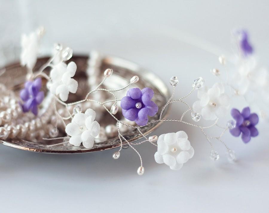 Wedding - 51_White crown, Lavender crown, Flower crown, Hair accessories, Bridal crown, Floral crown, Wedding hair piece, Headband, Silver crown