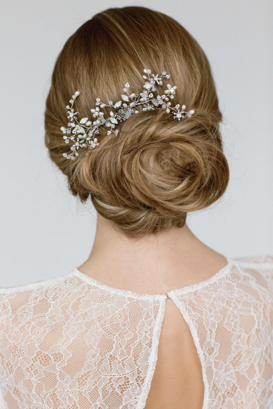 Hochzeit - Wedding  Hair Accessories , Bridal Hairpiece ,Crystal Pearl Hair Piece, Large Hair Comb, Bridal Headpiece ,White Opal Bridal Hair Accessory