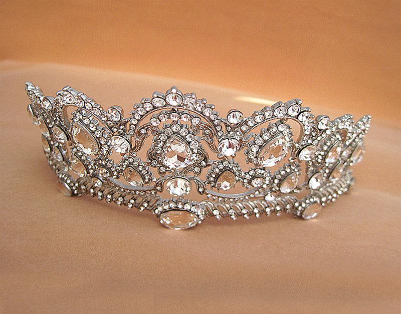 زفاف - Royal  Rhinestone Tiara, Crystal Crown, Swirling bridal headpiece
