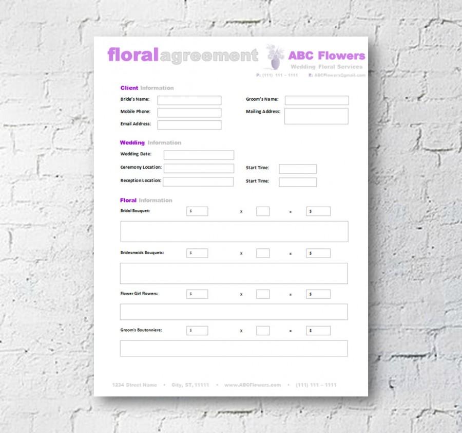 Свадьба - Floral Shop Bridal Agreement Contract Template 