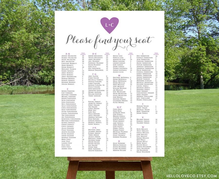 Wedding - PRINTABLE Alphabetical Wedding Seating Chart 