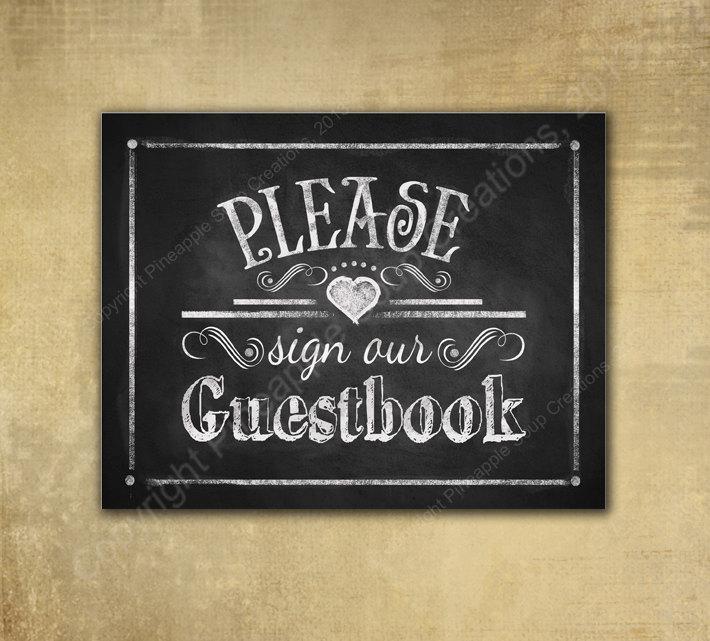 Wedding - Please Sign Our Guestbook - PRINTED chalkboard wedding signage - with optional add ons - Wedding Guest Book