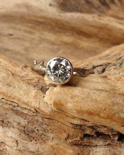 Wedding - Moissanite Solitaire Branch Ring - 7mm