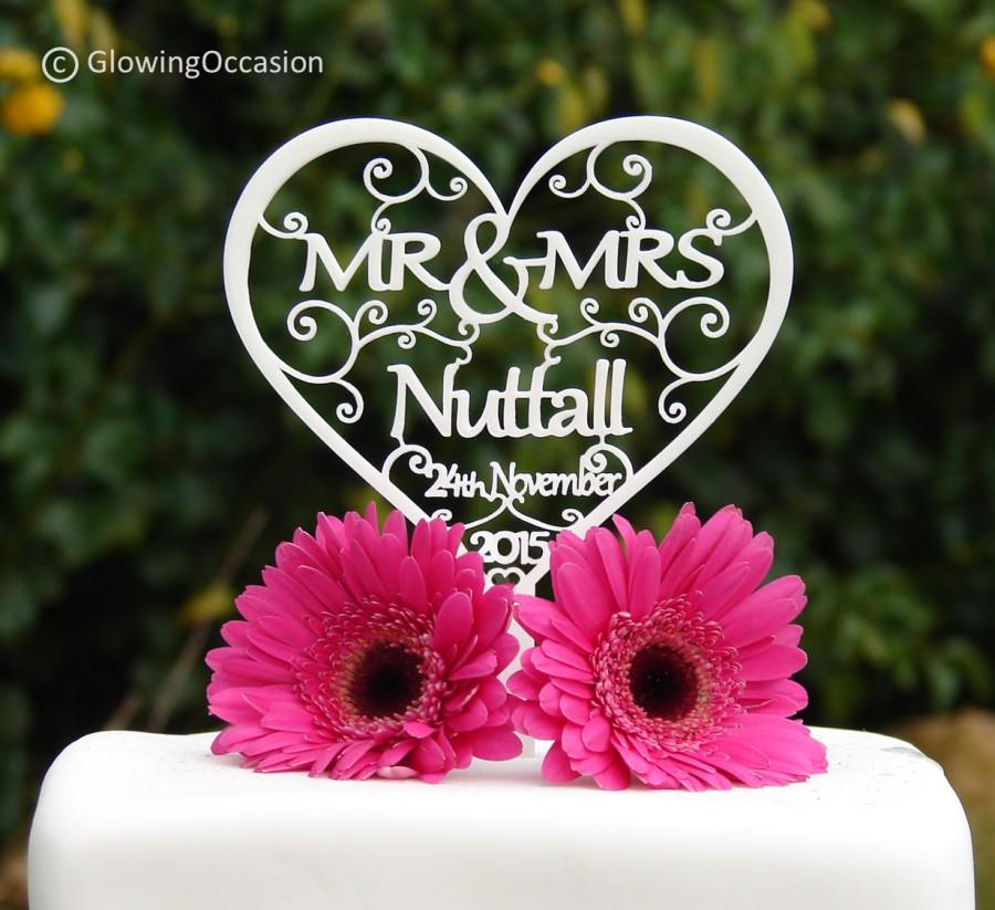 زفاف - Personalised Mr & Mrs Wedding Cake Topper With Surname and Wedding Date