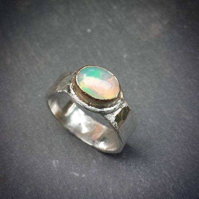 Wedding - sterling silver & gold opal bespoke ring engagement ring gift bespoke item made to order, contemporary ring gold statement summer ring