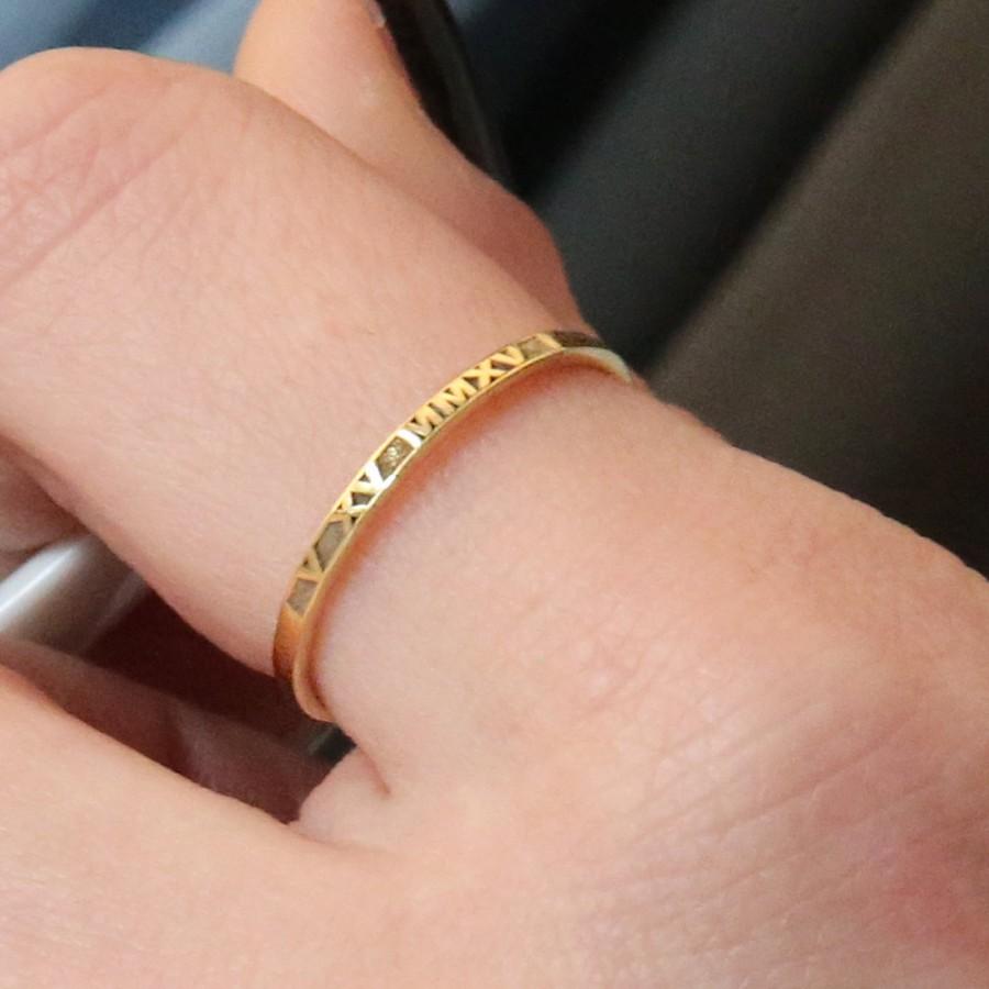 Wedding - Roman Numeral Ring-Thin Gold Ring-14K Gold Filled Engraved Ring-Christmas Gift-Mother Gift-Gold-Rose Gold Date Ring