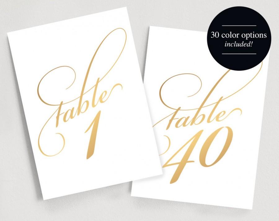 Свадьба - Printable Table Numbers Instant Download 1-40 - Gold Table Number, Script Table Number - 5x7, Silver, Coral, Table Numbers Template 