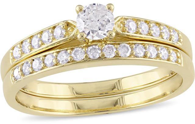 Mariage - Julie Leah 1/2 CT TW Diamond Yellow-Plated Sterling Silver Channel Set Bridal Set