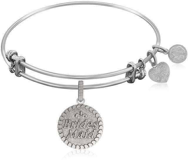 Свадьба - Ice Expandable Bangle in White Tone Brass with Brides Maid Symbol