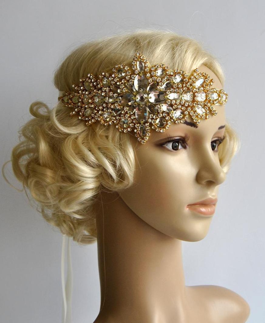 Wedding - Gold Glamour Rhinestone flapper Gatsby Headband, Wedding Crystal Headband, Wedding Headpiece, Bridal Headpiece, 1920s Flapper headband
