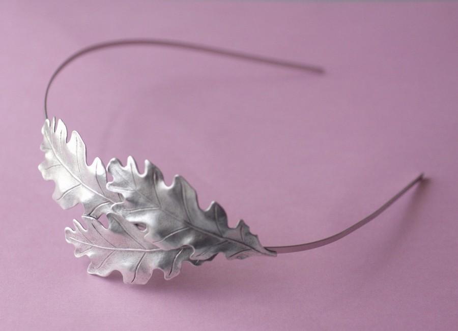 Hochzeit - Oak leaf headband bridal silver finish nature autumn wedding hair accessory fall leaves head piece woodland hair band