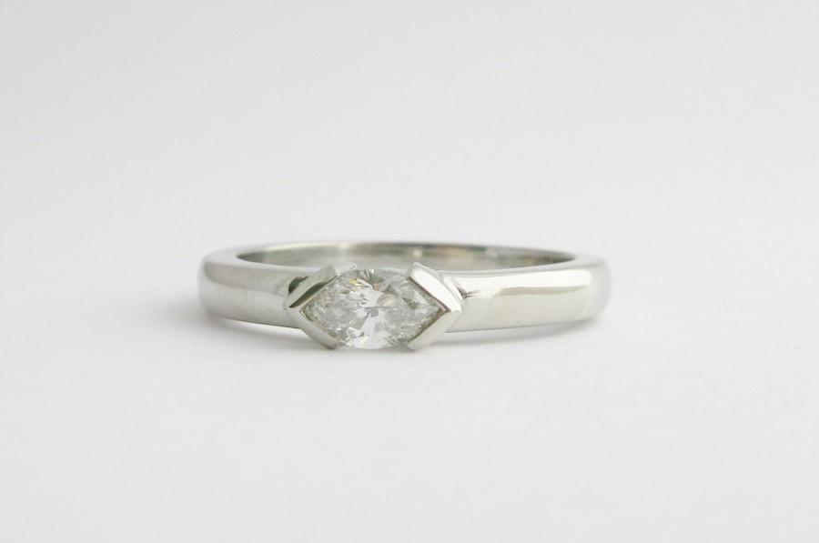 زفاف - Marquise ring White Gold Moissanite 6mm x 3mm Ring Marquise east to west Marquise