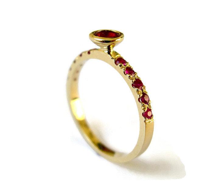 زفاف - Unique Ruby Ring, Yellow Gold Ring with Rubies, Delicate Engagement Ring, 14k gold ring and ruby, for Woman