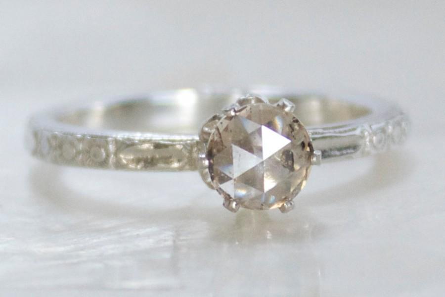 زفاف - Champagne Rose Cut Diamond and Sterling Silver Vintage Inspired Engagement, Wedding, Promise Ring - Eco Friendly, Ethical,and Conflict Free