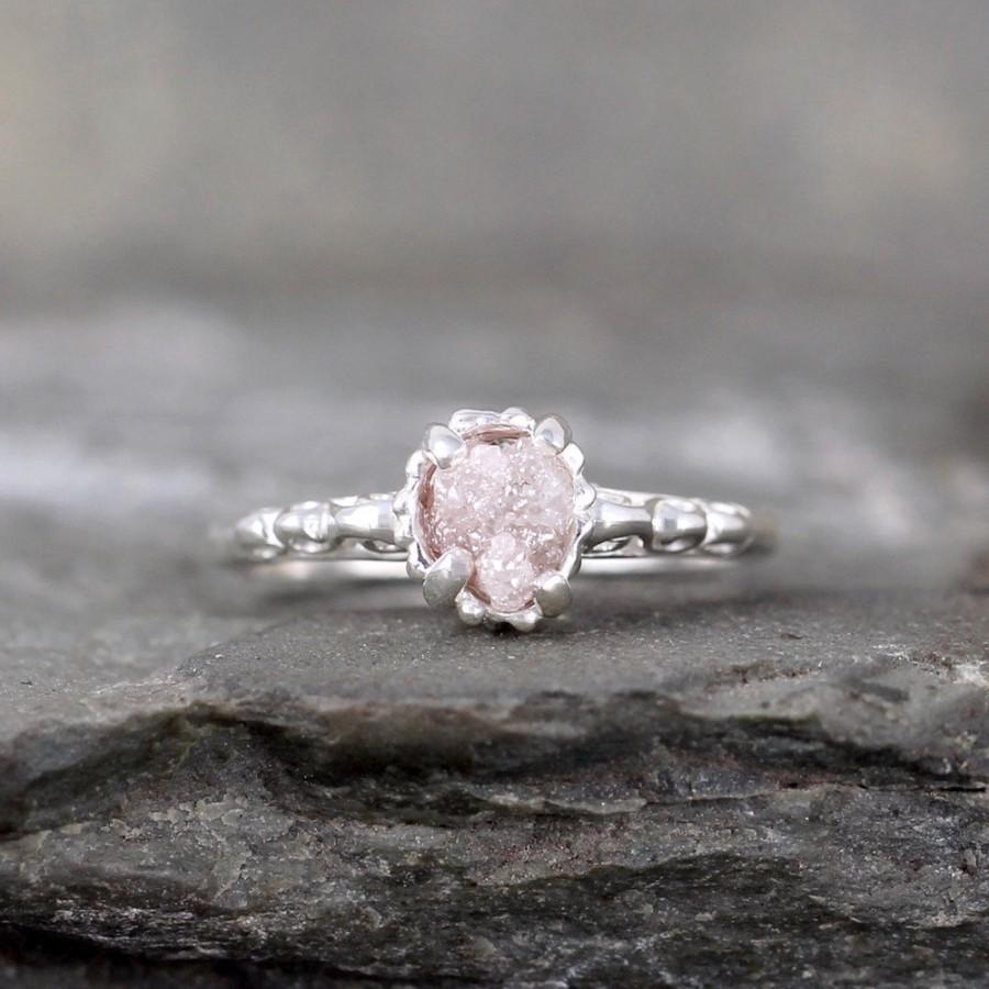 زفاف - Raw Uncut Rough Diamond Solitaire and Sterling Silver Filigree Ring - Antique Styled Engagement Ring - Gemstone - April Birthstone