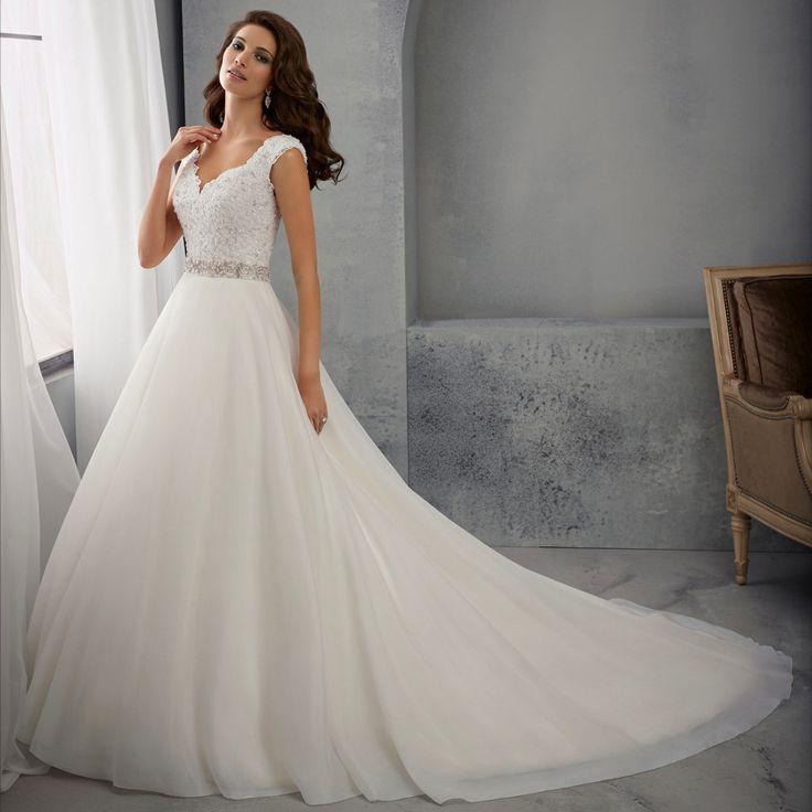 Wedding - Tank V Neck Beaded Sash A Line Organza Simple Elegant Lace Wedding Dress