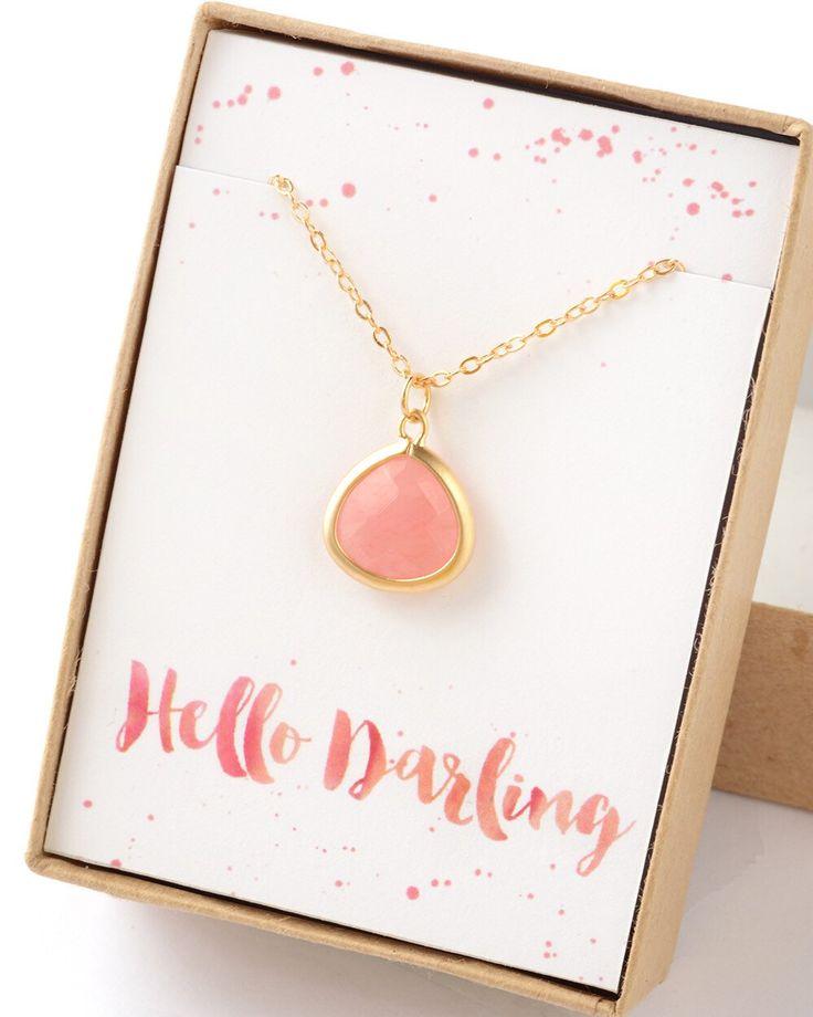 Hochzeit - Hello Darling Pink Necklace Gift Jewelry Bridesmaid Gift Jewelry Pink Opal Necklace Bridal Accessories Gift Wedding Party Gift Limonbijoux