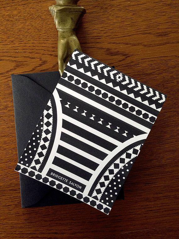 Mariage - Set Of 10 Metropolis Personalized Note Cards. Modern Notecards, Black And White Custom Cards, Gifts For Teachers, Graduation Gifts, Aztec
