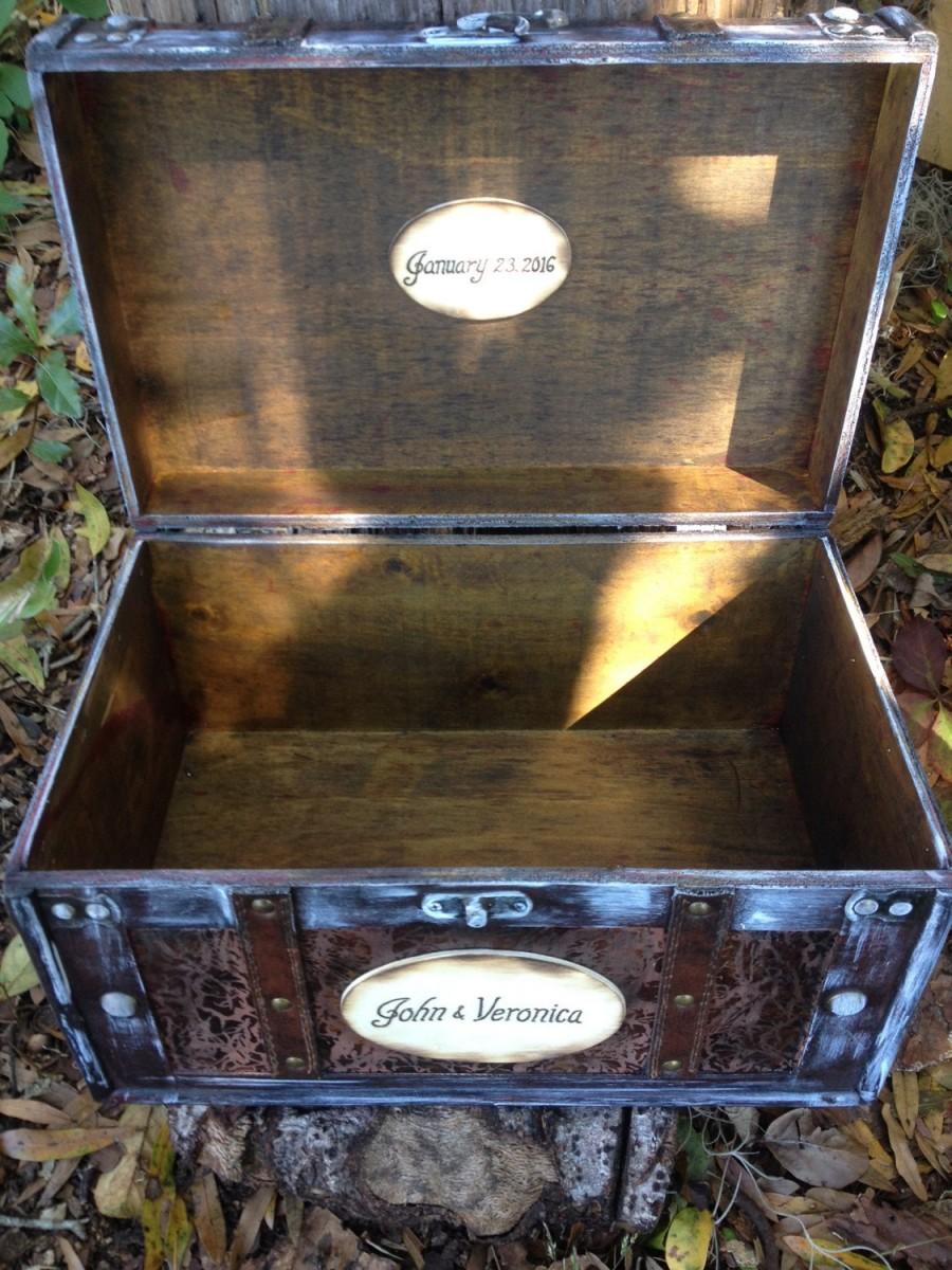 Wedding - Custom Large Trunk Chest Wedding Card Money Memory Box Rustic Woodland Vintage Inspired Romantic Fairy tale Whimsical Treasure Box