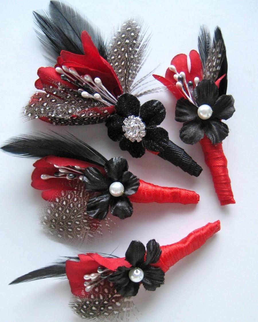 Mariage - Set of 4 Rockabilly Groom and Groomsmen boutonnieres