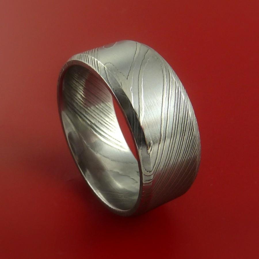 زفاف - Damascus Steel Ring Wide Wedding Band Genuine Craftsmanship