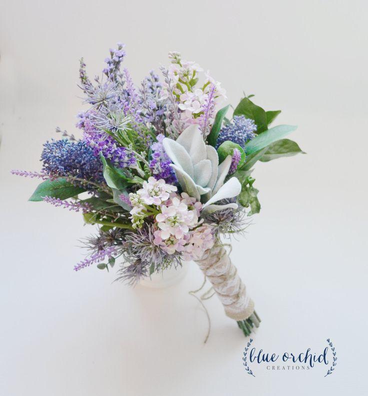 Hochzeit - Lavender And Lilac Wildflower Bouquet With Lamb's Ear, Rustic Wedding Bouquet, Wildflower Bouquet