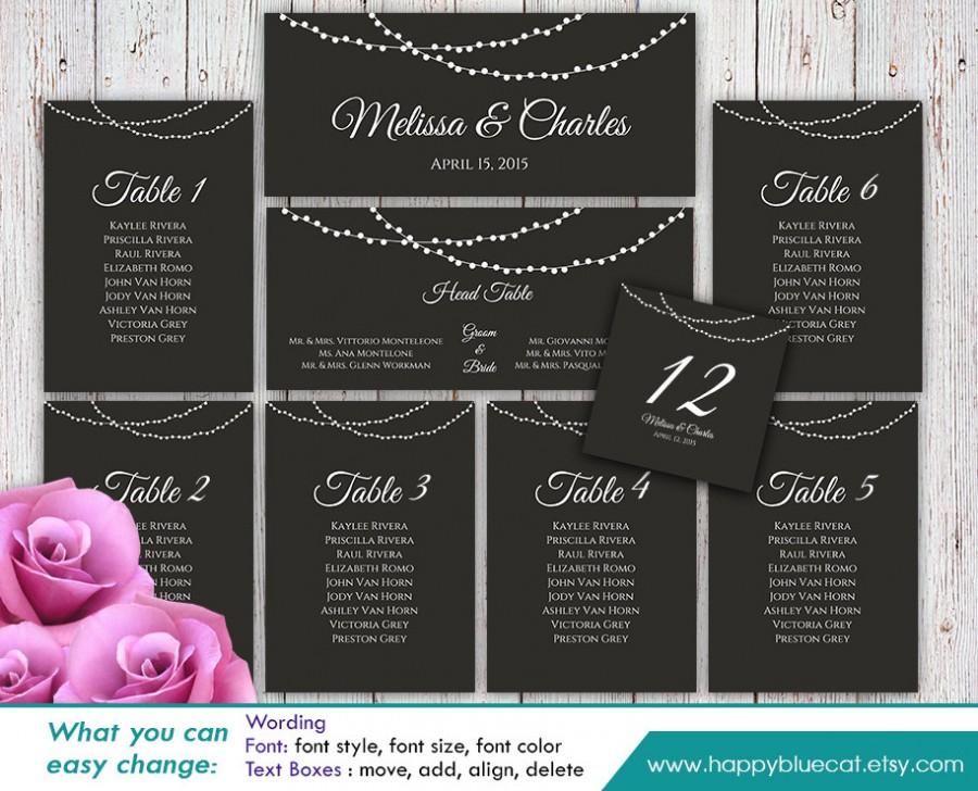 Hochzeit - DiY Printable Wedding Seating Chart Template - Instant Download - EDITABLE TEXT - String lights  - Microsoft® Word Format HBC003
