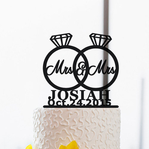 Свадьба - Same Sex Cake Topper-Mrs &Mrs Lesbian Wedding Cake Topper-Personalized Ring Cake Topper-Last Name With Date Cake Topper Engagement Topper