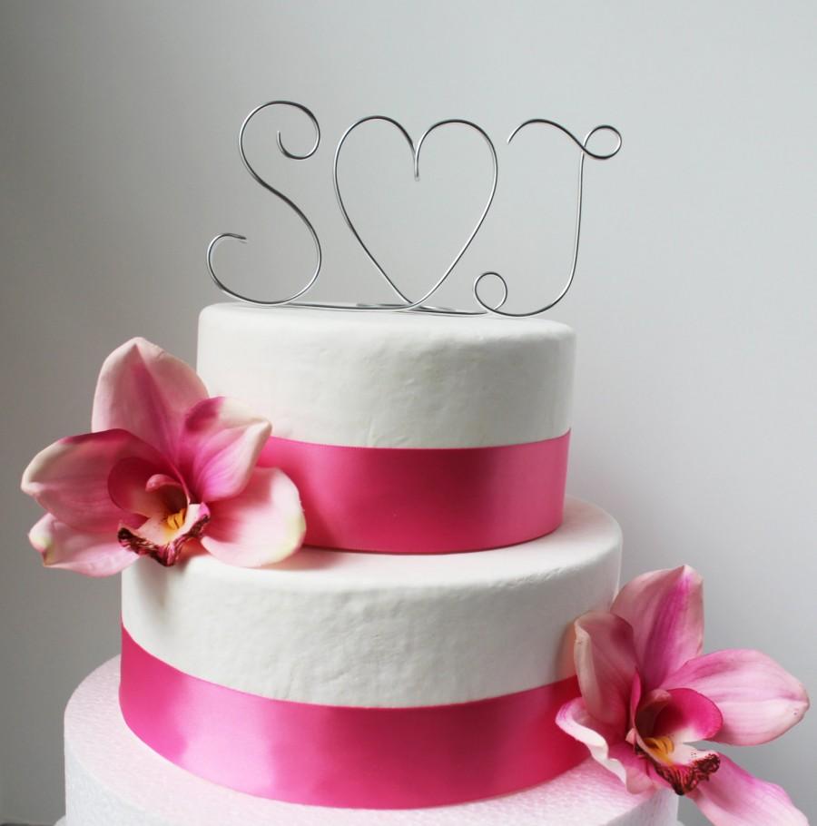 زفاف - Silver Wire Initials Cake Topper - Decoration - Beach wedding - Bridal Shower - Bride and Groom - Rustic Country Chic Wedding