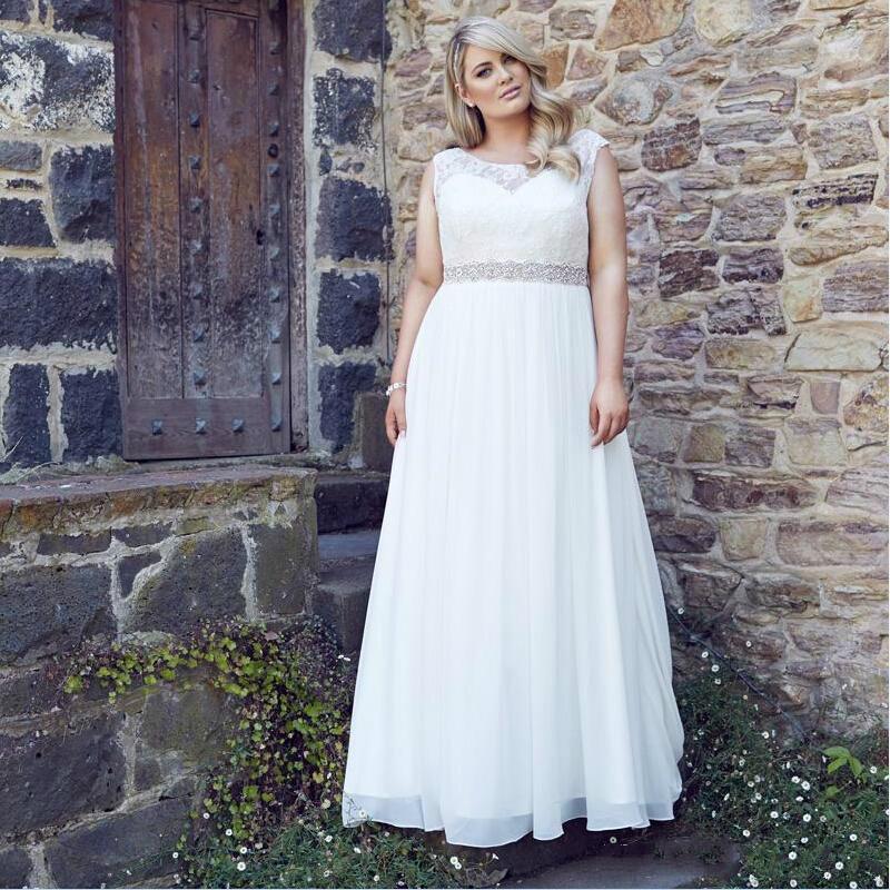 Свадьба - Vintage Plus Size Wedding Dresses 2016 Sheer Large A Line Scoop Beach Wedding Ball Beaded Sweep Train Lace Up Back Lace Bridal Gowns Online with $98.97/Piece on Hjklp88's Store 