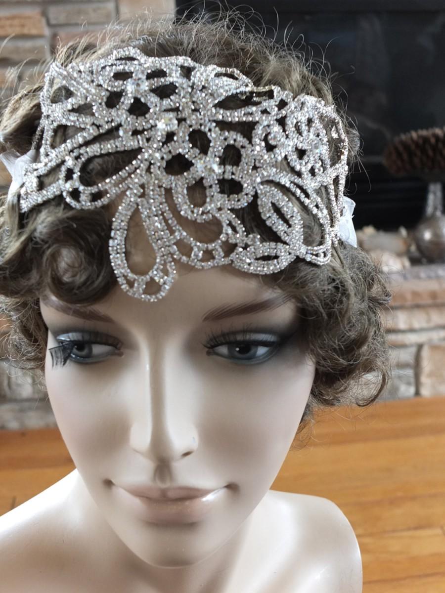 Hochzeit - Art deco wedding inspired rhinestone wedding headband tiara headpiece 1920s flapper