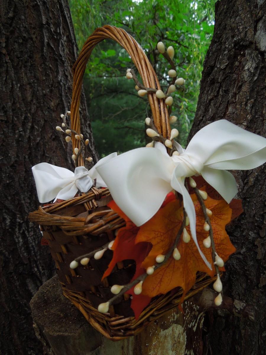 Свадьба - Fall Wedding Flower Girl Basket orange and ivory