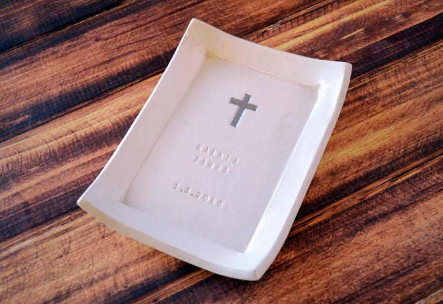 زفاف - Baptism Gift - Personalized Miniature Platter - with Cross