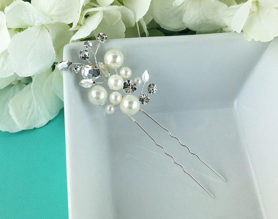 Wedding - Swarovski crystal pearl wedding hair pin, bridal hair accessories, pearl rhinestone hairpin, bridal hair pearl, bridal hairpins,hairpins
