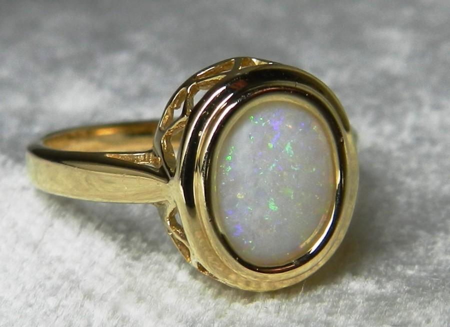 Hochzeit - Opal Ring 1.10 Ct Opal Ring Australian Opal Victorian Engagement Ring 14K Gold October Birthday