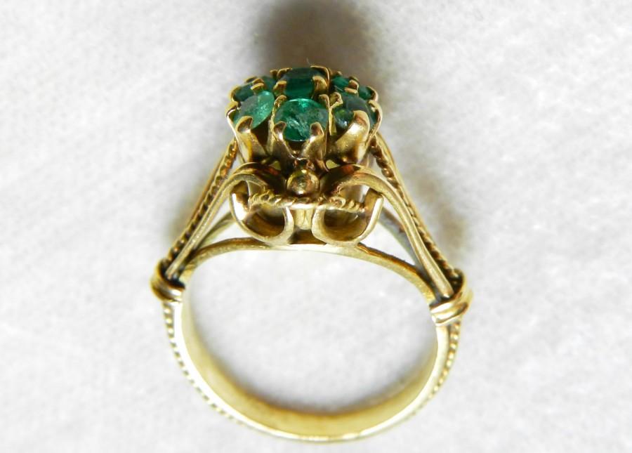Свадьба - Emerald Engagement Ring 14K Emerald Ring Victorian Antique Columbian Emerald Flower Ring 14K Gold Ring May Birthday