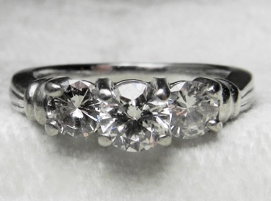 Wedding - Platinum Engagement Ring Vintage Platinum Ring Diamond Engagement Ring Past Present Future Three Diamonds 1.25cttw 950 Platinum Anniversary