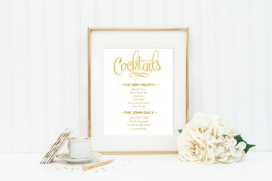 Hochzeit - Gold Foil Wedding Sign / REAL FOIL / Cocktails Wedding Sign / Custom Wedding Sign / Gold Wedding Sign / Gold Foil Wedding Print