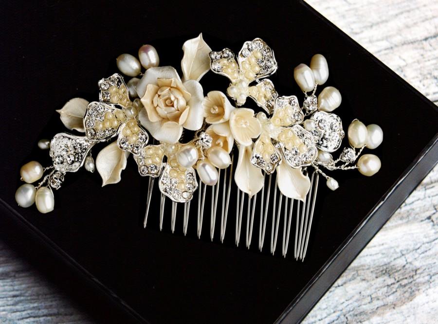 Mariage - Pearl Hair Comb, Crystal Bridal Hair Comb, Wedding Hair Comb, Bridal Headpiece, Bridal Hair Jewelry, Silver Hair Comb, Gold Hair Comb