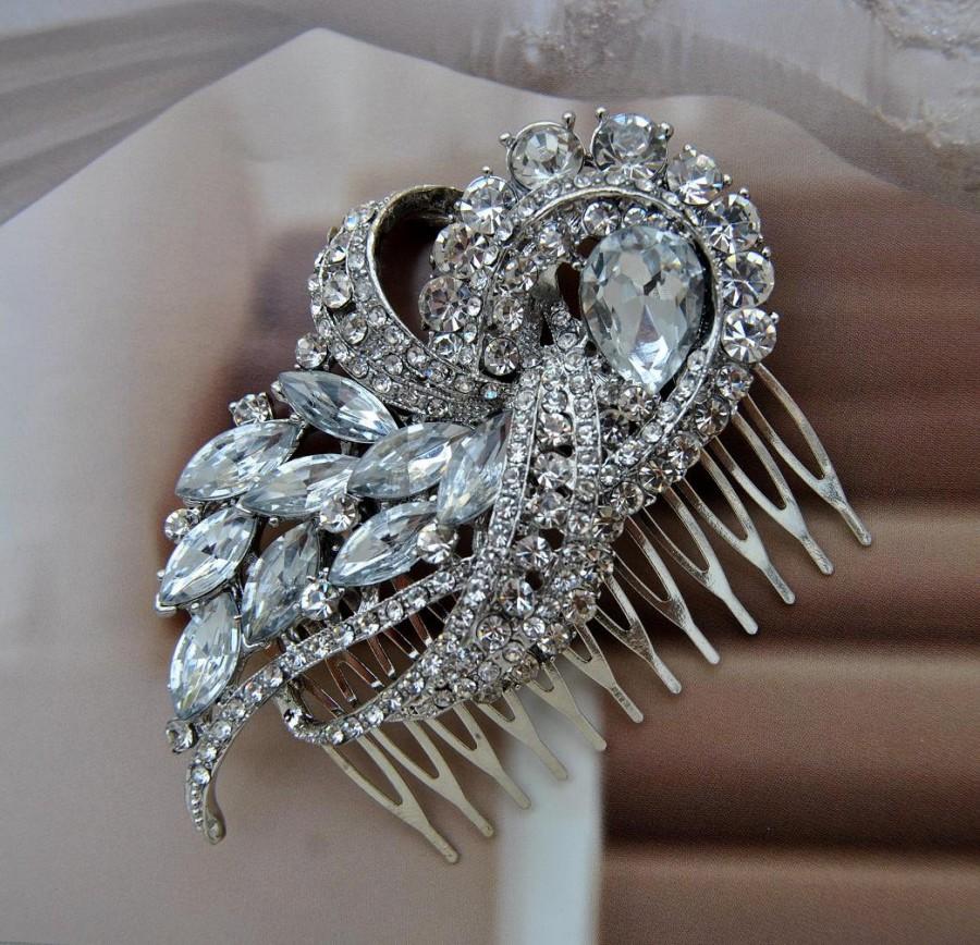Wedding - Rhinestone Bridal Comb Large Crystal Bridal Art Deco Hair Comb, Great Gatsby, Hairpiece, Bridal Hair Accessory, Crystal Headpiece