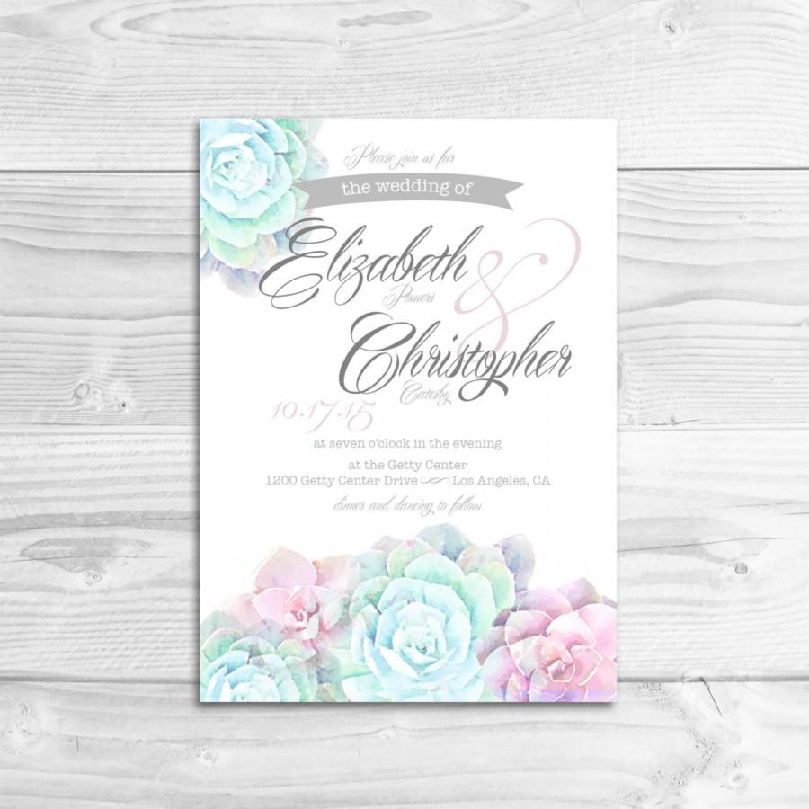 Свадьба - Watercolor Succulent Wedding Invitation // DIY Printable Invitation // Rustic Wedding, Whimsical Wedding