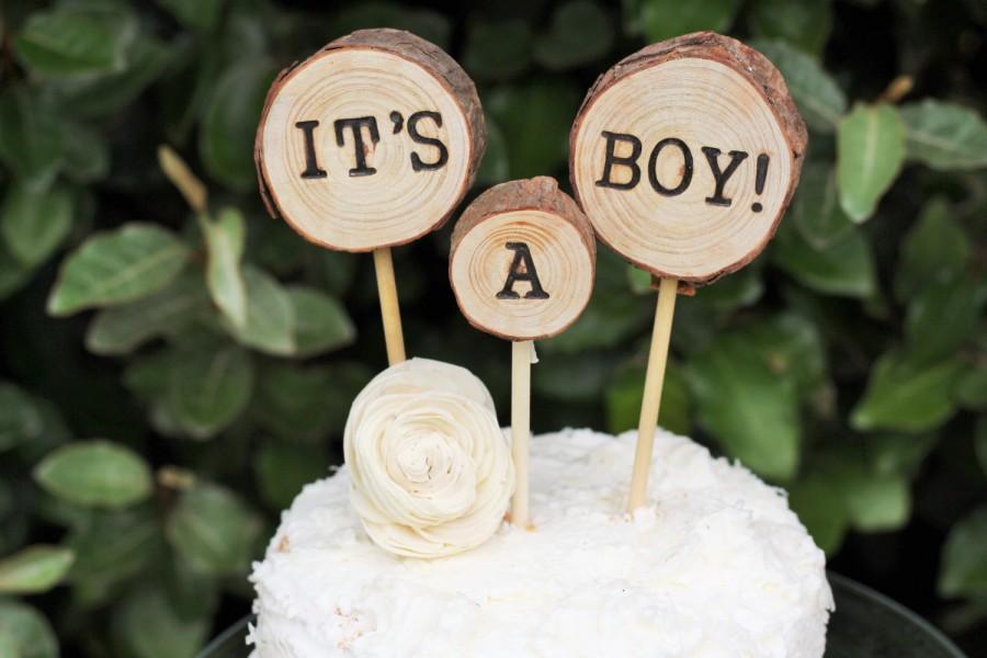 Wedding - It's A Boy Cake Topper,Baby Shower Cake Topper, Wood Slice cake topper, Woodland Baby Shower, Rustic Baby Shower