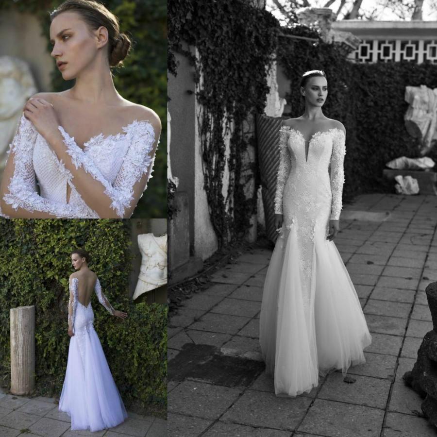 Hochzeit - Sexy 2016 Lace Wedding Dresses Garden Cheap Sheer Neck Long Sleeve Beads Mermaid Backless Wedding Gowns Spring Nurit Nen Long Bridal Dress Online with $119.85/Piece on Hjklp88's Store 